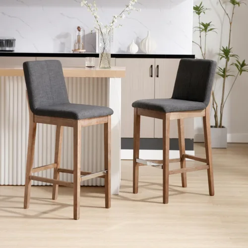 Vista 18 de Kmax Juego de 2 taburetes de bar de 26 pulgadas de altura de mostrador, taburetes tapizados para encimera de cocina con soporte trasero, taburetes