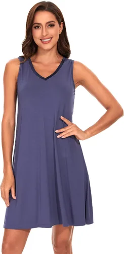 Vista 42 de GYS Cooling Bamboo Viscose Sleeveless Nightgowns for Women Aguamarina