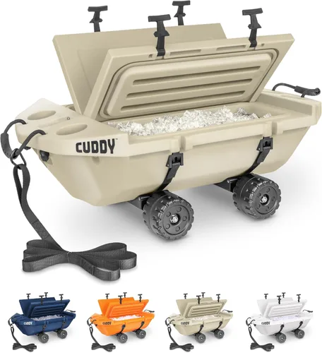 Vista 9 de CUDDY Enfriador Rodante con Ruedas – 40 QT Enfriador Flotante Anfibio y Recipiente de Almacenamiento Seco - Naranja, Azul Marino, Tostado o Blanco