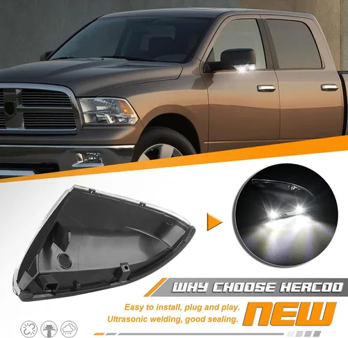 Vista 2 de HERCOO Conjunto de Lámpara de Luz LED de Espejo Lateral con Señal de Giro y Luz de Charco Compatible con Dodge Ram 1500 2500 2010-2018, Ram 1500
