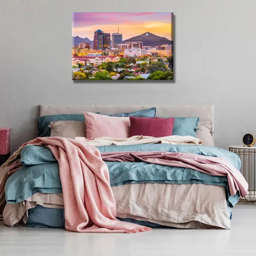 Vista 2 de LSIUHWUWI Lienzo impreso en lienzo con diseño panorámico de paisaje urbano de Tucson de Estados Unidos, cima de la montaña A para Arizona, arte