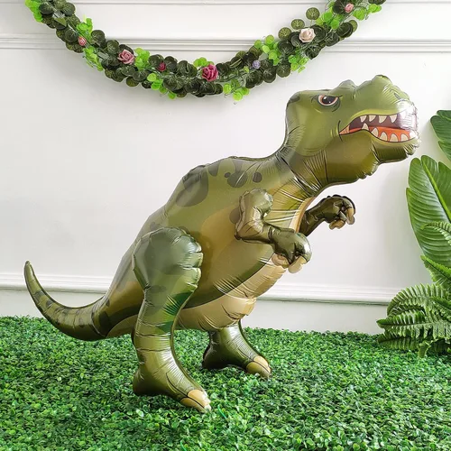 Vista 3 de Globos grandes de dinosaurio autoportantes 3PCS 96,52 cm Tiranosaurio Anquilosaurio Triceratops Globos inflables para kit de decoración de fiesta