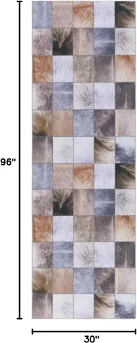Vista 3 de SAFAVIEH Colección de alfombras lavables de piel sintética, alfombra de pasillo de 2 pies 6 pulgadas x 8 pies, beige y marrón, antideslizante