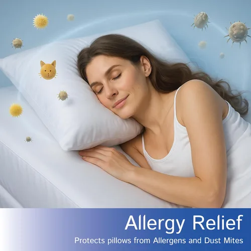 Vista 3 de Protectores de almohada estándar (juego de 4) – Funda de almohada hipoalergénica, impermeable, a prueba de polvo, alérgenos con cremallera