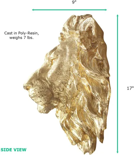 Vista 5 de Wall Charmers - León en oro – Fauxidermia de imitación montado en el busto de la cabeza falsa decorativa de resina falsa montaje animal taxidermia