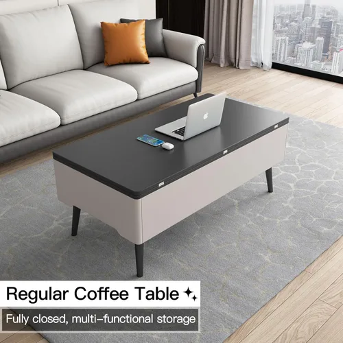 Vista 7 de Guyii Mesa auxiliar elevable con compartimento de almacenamiento oculto, mesa central multifunción 3 en 1, mesa de centro moderna elevable, mesa