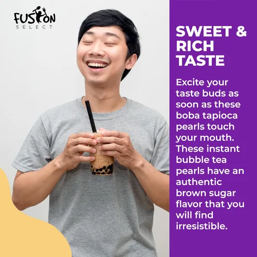 Vista 5 de Fusion Select Instant Boba - Perlas de tapioca instantáneas sin cocinar para bebidas de té de burbujas, leche dulce caliente o fría - Microondas