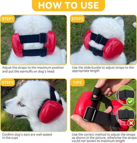 Vista 4 de derYEP Orejeras para perros para protección auditiva 29dB NRR orejeras de protección contra el ruido (grande, rojo)
