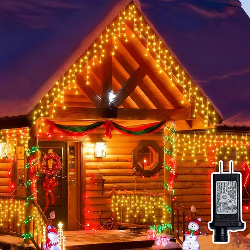Vista 8 de Luces de Navidad de carámbano para exteriores - 200 LED 6.4+4.9 m 8 modos, cortina de luces de hadas en forma de guirnalda, enchufables
