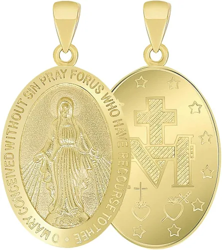 Vista 2 de Collar con colgante de oro amarillo macizo de 14 quilates pequeño medallón milagroso de la Virgen María