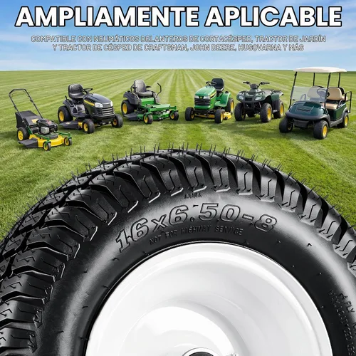 Vista 3 de YITAMOTOR 16X6.50-8 Rueda de cortacésped y conjuntos de neumáticos, 4 capas Negro