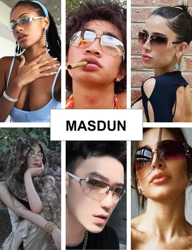 Vista 2 de Elegantes lentes de sol rectangulares sin marco para mujer, diseño rodeado de moda para hombres