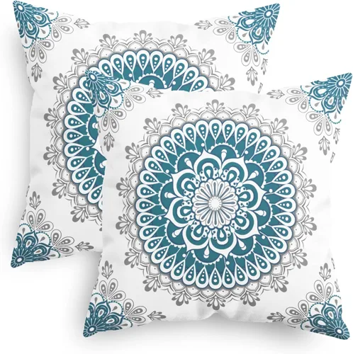 Vista 9 de CaliTime Fundas de Almohadas Decorativas Paquete de 2 Cómodas de Vellón Mandala Dalia Floral Medallón Estilo Brújula Fundas de Cojines para Sofá