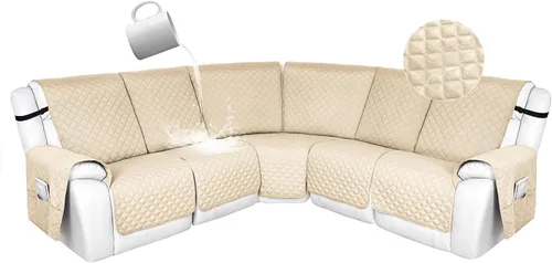 Vista 38 de HDCAXKJ Fundas de sofá seccional reclinable 100% impermeable, forma de L, funda de sofá reclinable lavable acolchada suave para mascotas, perro