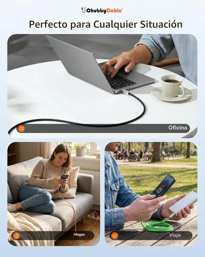 Vista 6 de chubbycable USB C a C 240W cable de carga rápida de silicona, negro, 3.3 pies Premium Zinc Alloy Connectors, 6mm Extra Thick, 45,000+ Bend Tested