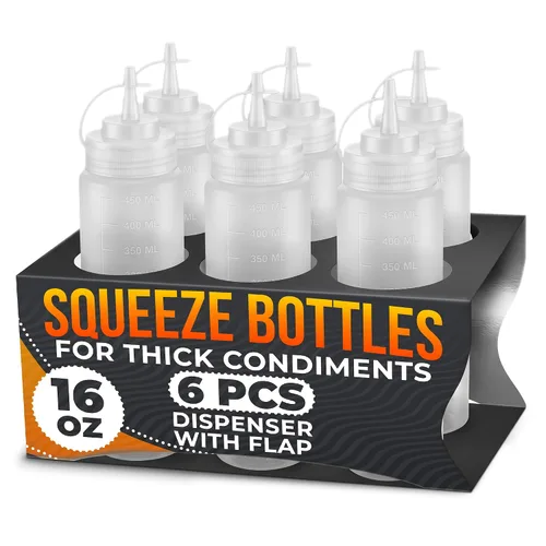Vista 19 de 6 botellas de plástico para salsas de 4 onzas (4.1 fl oz), juego de botellas reutilizables pequeñas con punta fina cortable, para barbacoa, picnic