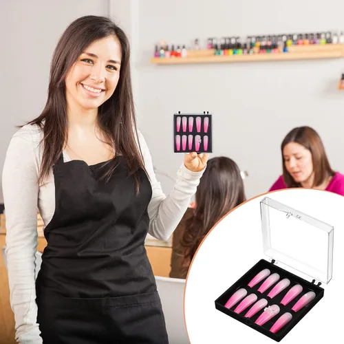 Vista 6 de Landhoow Cajas para uñas a presión de 15 piezas con 30 cintas adhesivas, organizador de almacenamiento de uñas artificiales a presión, organizador