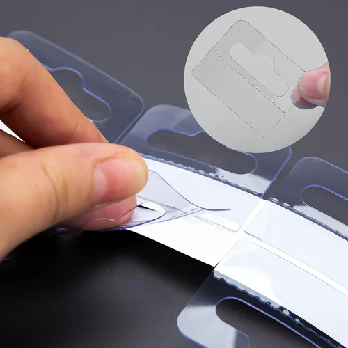 Vista 3 de AIEX 200 pestañas transparentes autoadhesivas colgantes pestañas colgantes con agujeros de ranura para artículos de venta al por menor en tienda