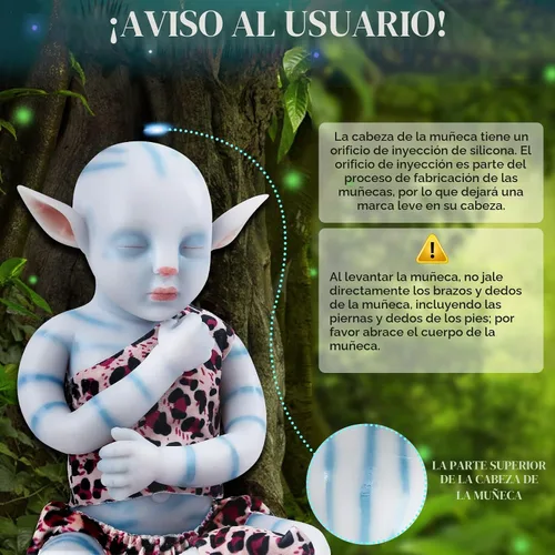 Vista 2 de Vollence Muñecas de bebé de cuerpo completo de silicona Avatar durmiendo de 17 pulgadas, no son muñecas de vinilo, bebé Na'vi Reborn todo