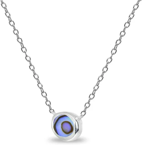 Vista 2 de Collar de abulón, ópalo o turquesa para mujer, collar de plata de ley con incrustaciones ovaladas minimalistas delicadas
