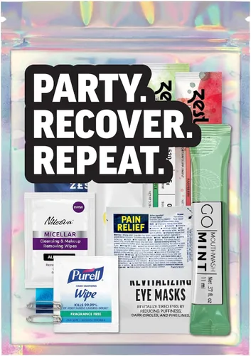Vista 9 de Kit de Resaca Deluxe XL – 17 Bolsas Premium Prellenadas de 17 Piezas – Regalos de 21º Cumpleaños para Ella, Suministros para Despedida de Soltera