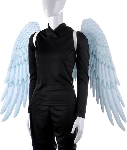 Vista 2 de Himine Alas de ángel de tela no tejida para fiestas festivas adecuadas para hombres y mujeres alas decorativas blanco azul