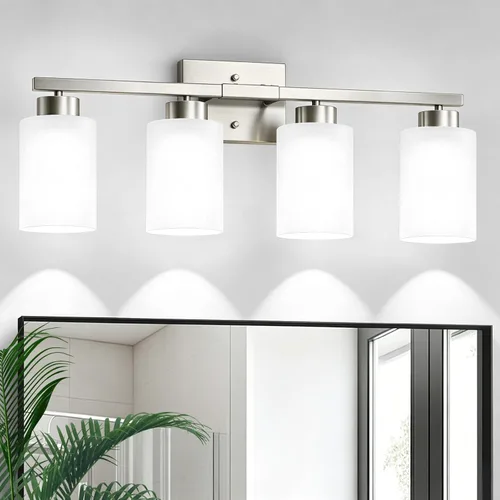 Vista 37 de IZORRO Lámparas de baño, modernas luces de tocador, accesorios de iluminación de baño sobre espejo con pantalla de vidrio transparente, aplique