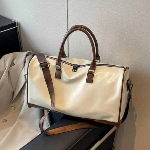 Vista 5 de Large Capacity Fitness Bag Travel PU Leather Shoulder Luggage Fashion Sport Overnight For Vacation Travel For Women Men Overn