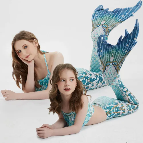 Vista 2 de JQGBBOX Conjunto de bikini con cola de sirena para natación, para niñas, niños y adultos, traje de baño familiar