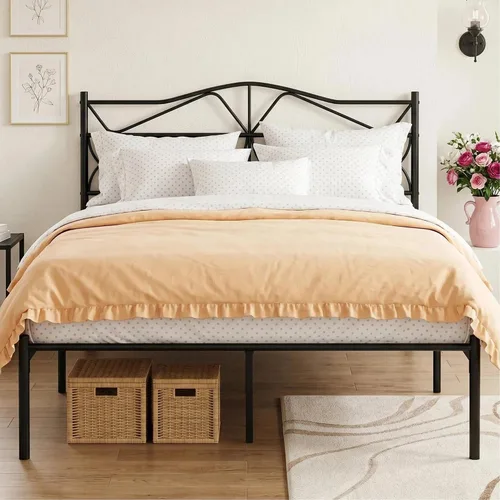 Vista 14 de VECELO Base de cama de plataforma de metal tamaño individual con cabecera y estribo, base de colchón de soporte de listones resistentes, no necesita