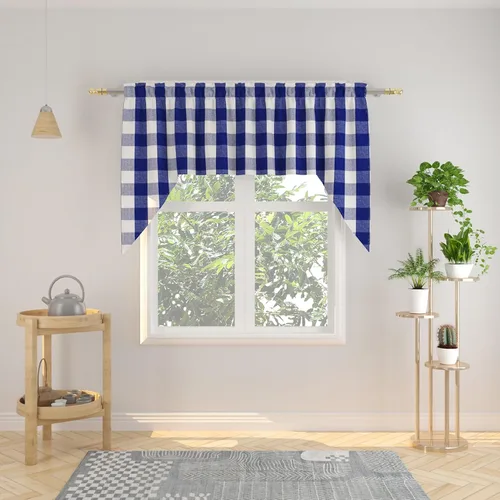 Vista 237 de Cenefas de cortina para ventana de 16 pulgadas de largo, 2 paneles de cuadros búfalo, cortinas pequeñas con bolsillo para barra, estilo clásico