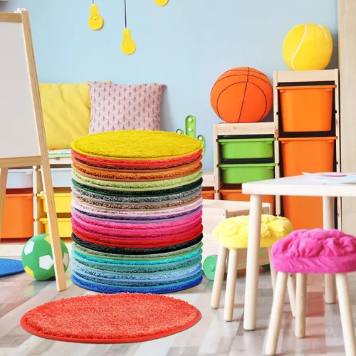 Vista 7 de Drydiet 20 tapetes para niños de 18 pulgadas, redondos, coloridos círculos, suaves y cálidos, cojines de arco iris para escuela, familia, guardería