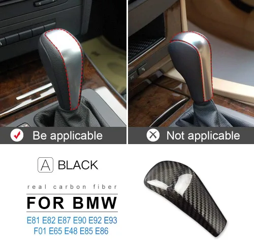 Vista 2 de AIRSPEED Cubierta de fibra de carbono para pomo de palanca de cambios BMW, control central, protector de cabeza de palanca de cambios, accesorios