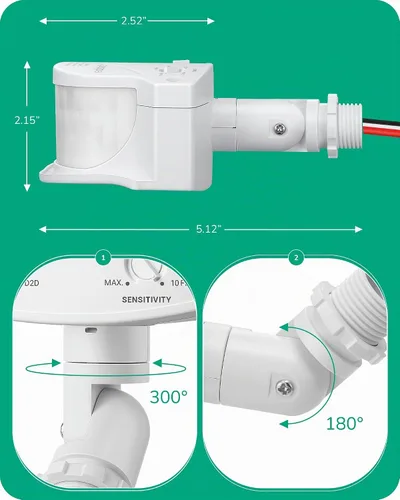 Vista 7 de EDISHINE Sensor de movimiento de 240 grados, detector de movimiento de repuesto para luces exteriores, tiempo ajustable y rango de detección