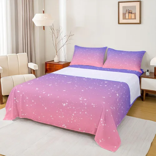 Vista 18 de Juego de sábana bajera ajustable de teñido anudado para niñas, juego de ropa de cama con diseño de arco iris degradado de arcoíris, lindo juego