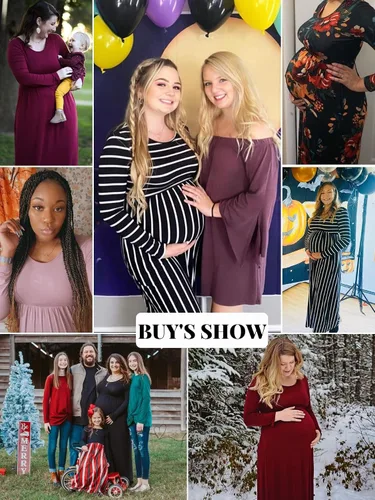 Vista 6 de Xpenyo Maternity Casual Dress Empire Waist Pregnancy Maxi Dresses with Pockets