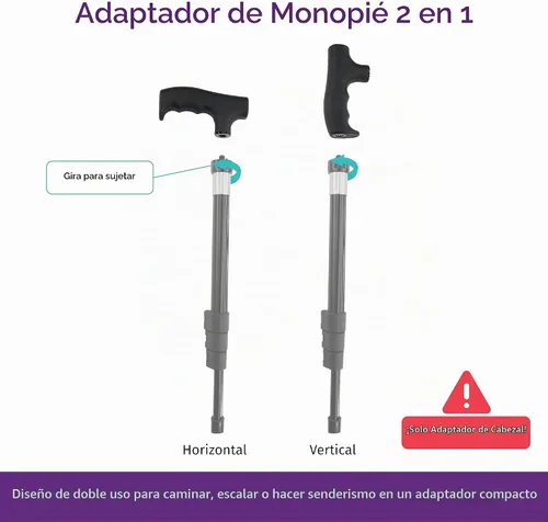 Vista 4 de Adaptador de mango monopod para bastón para caminar, cabezal monopié, convertidor de mango de bastón de trekking, agarre para senderismo, escalada