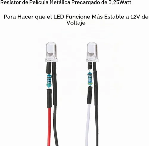 Vista 3 de 30 piezas de luces LED de 12 voltios de 1.8 mm, diodos emisores, precableados, 20 cm, DC 12v, lente transparente, pequeñas lámparas LED [03]