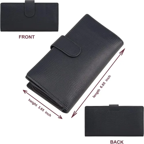 Vista 2 de BOTANNER Cartera de embrague de cuero con pestaña RFID Secured para mujer - NEGRO, marino, Contemporáneo
