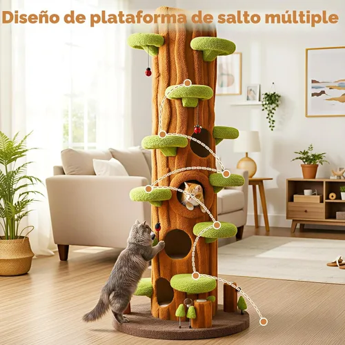 Vista 7 de NUNU LAB Árbol para gatos de 90.5 pulgadas de alto – Torre grande de árbol mágico para gatos con postes rascadores de sisal, escondite lateral