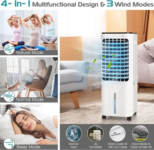 Vista 2 de GOFLAME Enfriador de aire evaporativo 4 en 1, ventilador de refrigeración de aire portátil humidificador de aire con 4 paquetes de hielo y control