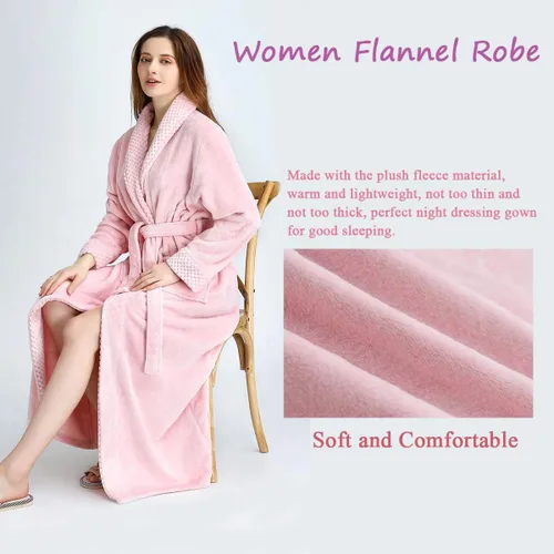 Vista 2 de Hellomamma Bata de baño larga para mujer, de felpa suave, de forro polar, camisón para mujer, pijama, ropa de dormir