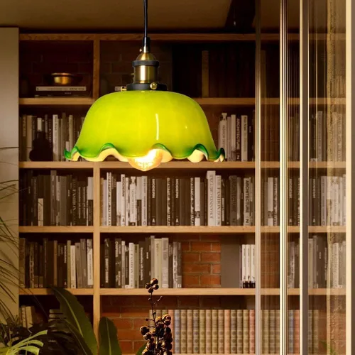 Vista 5 de 2 Pack Retro Pendant Light Fixtures, Nordic Single Head Green Glass Shade Ceiling Hanging Lighting, 59.1in Adjustable Height E27/E26 Sockets