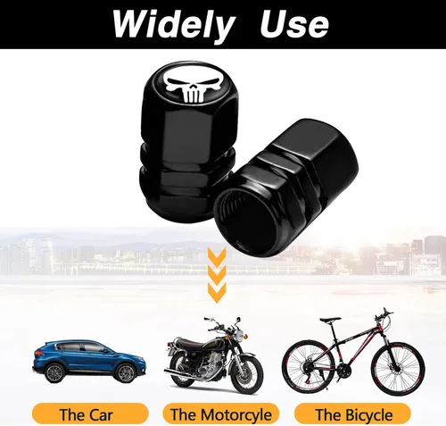 Vista 6 de TimNas 4 tapones de válvula de neumático de rueda de automóvil, cubiertas de metal para sellar válvulas de polvo, tapa universal de núcleo de puerta