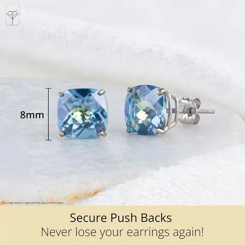 Vista 3 de MAX + STONE 14k Yellow Gold 8mm Cushion Cut Birthstone Stud Earrings for Women