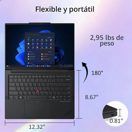 Vista 8 de Lenovo ThinkPad E14 Gen 7 Business Laptop, 14" FHD+, Intel Core 5 210H (> i7-1355U), FP, cámara web IR, KB retroiluminada, Thunderbolt 4