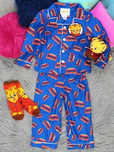 Vista 7 de Daniel Tiger s Neighborhood - Pijama estilo abrigo de franela para niños pequeños Azul Patchwork