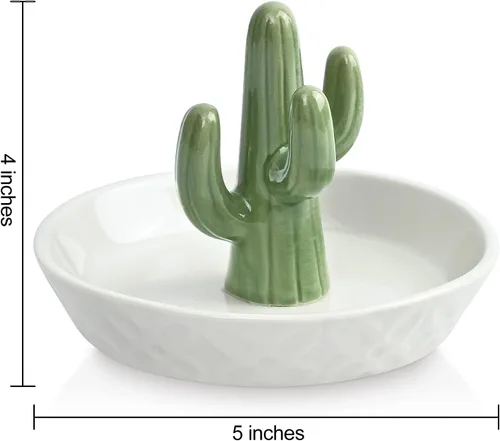 Vista 7 de Soporte para anillos de cactus de cerámica para joyas, decoración de cactus para amiga, hermana, cumpleaños, boda, aniversario, novia, compromiso