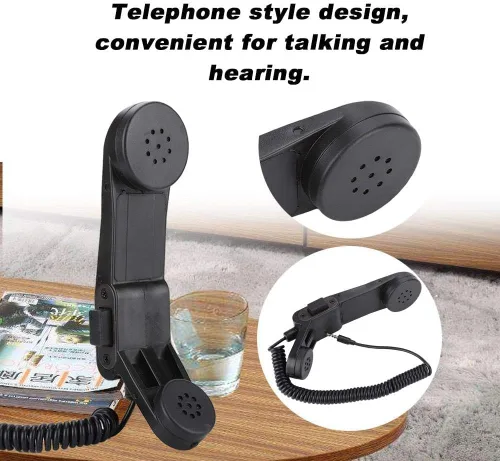 Vista 6 de Qiilu Micrófono de hombro PTT, 0.138 in Plug Handheld Speaker Mic HiFi Sound Shoulder o Handheld Retro Teléfono Auricular (negro)