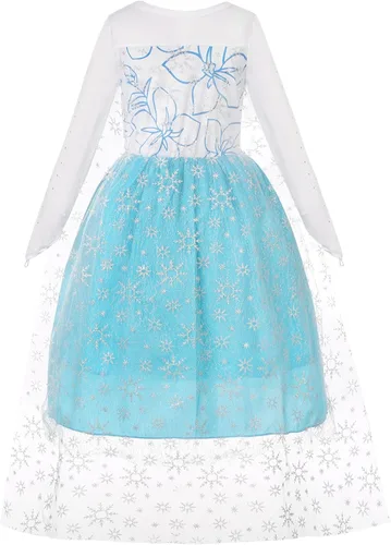 Vista 4 de IBQ Disfraz de Elsa de Frozen para niñas, ropa de princesa iluminada, para fiesta de cumpleaños, cosplay, con accesorios